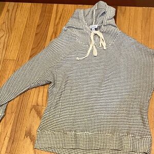 Splendid Black and White Waffle-Knit Hooded Sweatshirt